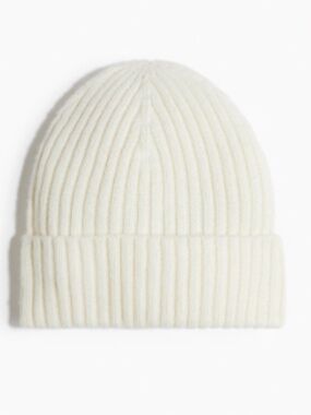 White rib-knit beanie. H&M. New
